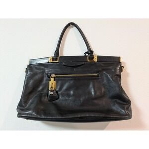 Prada Handbag Womens Black Leather Satchel Tote Purse Gold Hardware Milano Logo